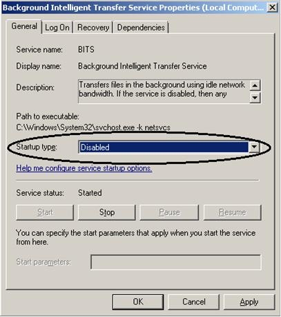 disabling the BITS service