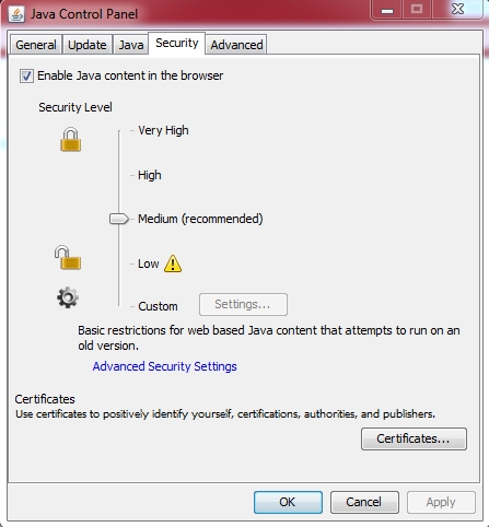 new Java security settings