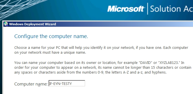 MDT Computer Name selection