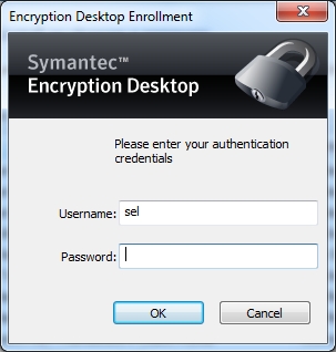 Symantec Encryption Desktop authentication dialog