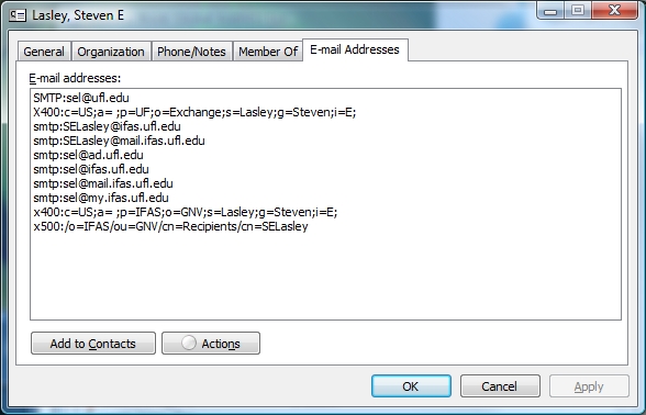 View of aliases via Outlook