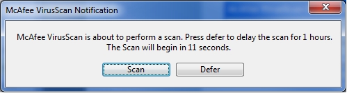 Dialog box offering to defer scan