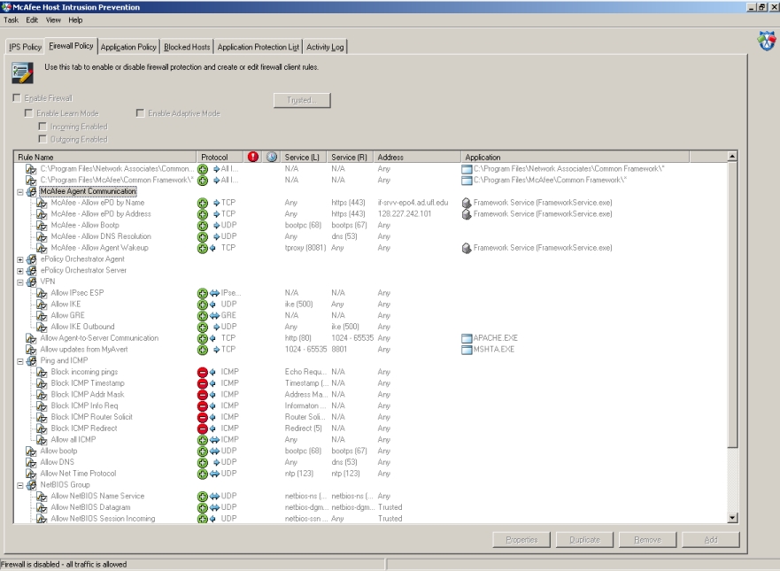 HIP Firewall Policy settings