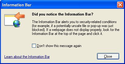 information bar dialog box