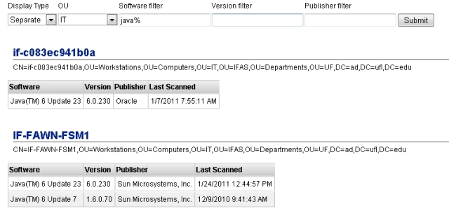 query for Java installations