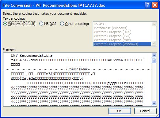 Select the encoding that makes the document readable