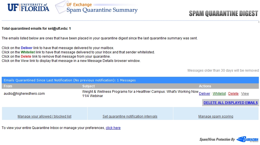 New spam quarantine digest
