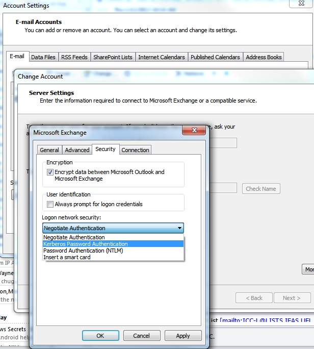 Outlook authentication type