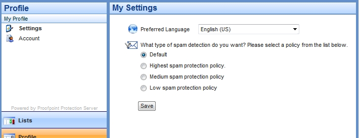 ProofPoint High Spam Protection setting
