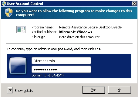 client side disable secure desktop UAC prompt