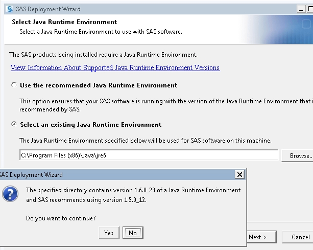 Pointing SAS to a current JRE installation