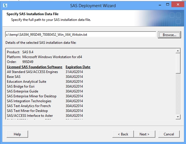 SAS install wizard