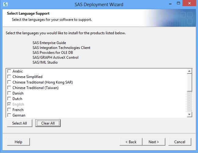 SAS install wizard