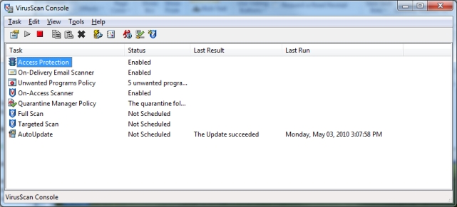 VirusScan Console on Windows XP