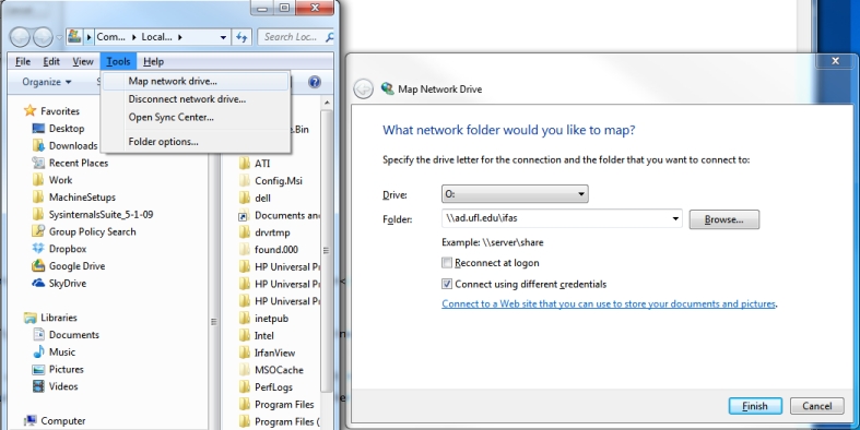 mapping a drive in Windows 7